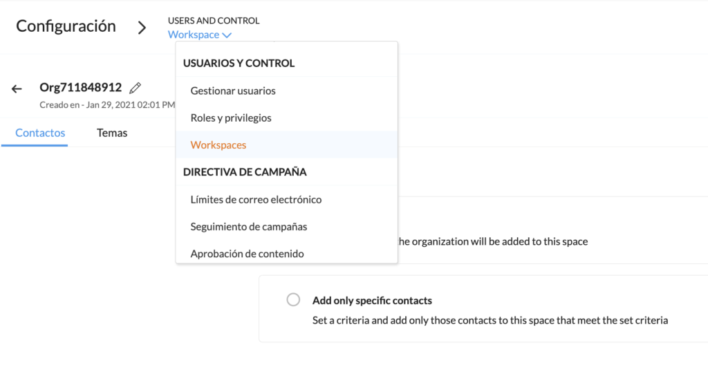 configuración zoho